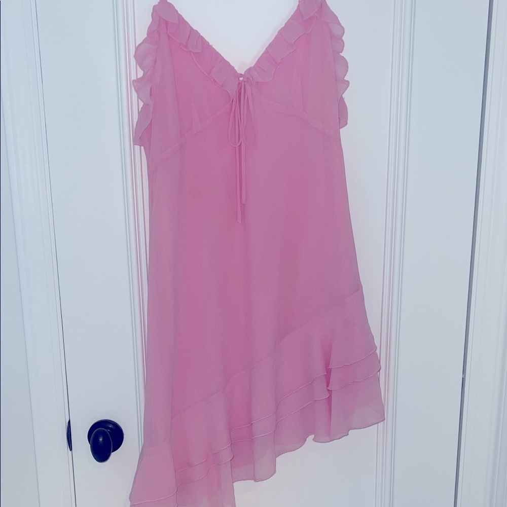 ELODIE ASYMMETRICAL RUFFLE DRESS PINK 
MED